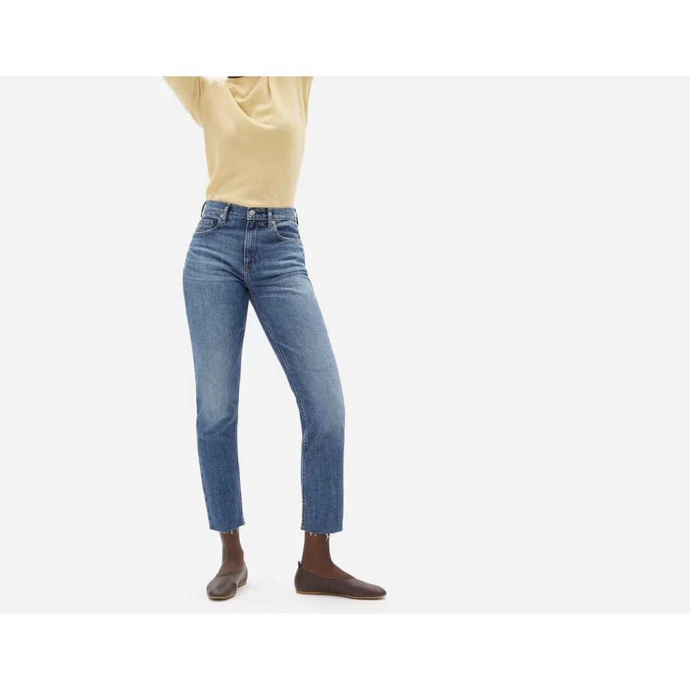NWOT Everlane Womens The Cheeky Jean Size 35R Raw Hem High Rise Stretch Pockets